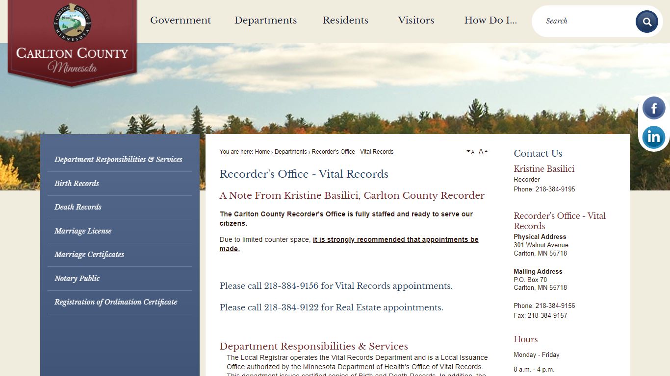 Recorder's Office - Vital Records | Carlton County, MN